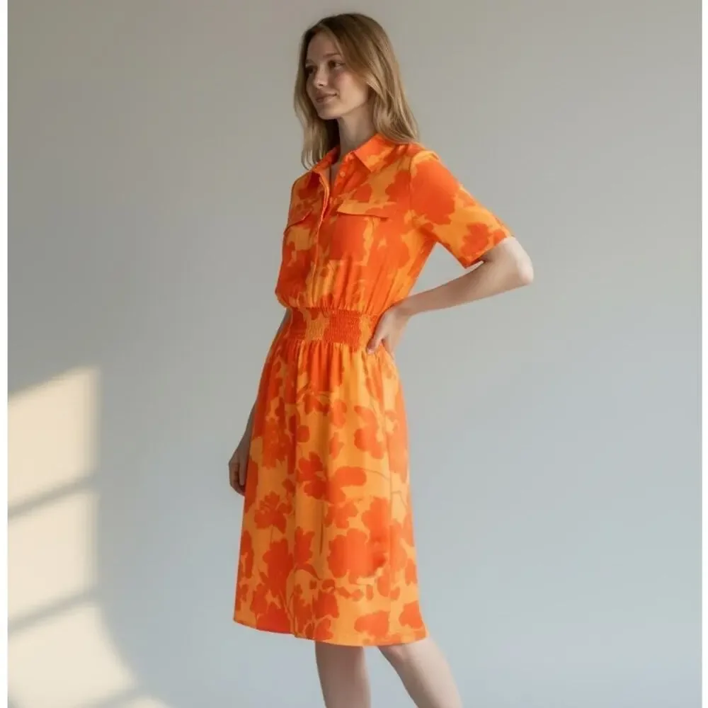 Halogen x Atlantic-Pacific Floral Smocked Utility Midi Dress Women's Size S NWT